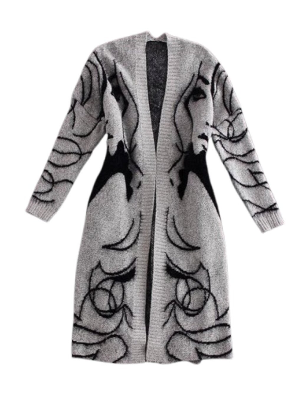 Abstract Face Long Cardigan - Picture 5 of 8